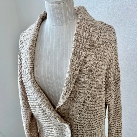 Eddie Bauer Chunky Knit Shawl Collar Cardigan Sweater Tan Beige Size Large - Picture 2 of 16